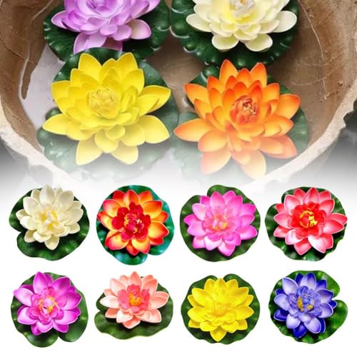 Seerosen Künstliche,Künstliche Seerosen 10cm Schwimmende Kunstblumen Blumen Plastik Teichrose Eva-Schaum Seerose Lotusblüte 5 Farben Artificialer Wasserlilie Lotus für Terrasse Garten Pool Teich von ZXCVWWE