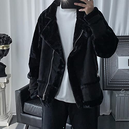 ZXCW Weiches Faux Fell Übergröße Verdicken Dicke Wintermantel Solide Farbe Fashion Streetwear Harajuku Parka Casual Männliche Jacke-Black,M von ZXCW