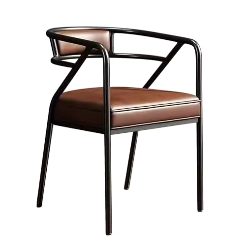 Esszimmerstühle mit Armlehne, mit Leder Gepolsterte Stühle Esszimmer, Lounge-Stuhl mit Eisenrückenlehne, Geeignet für Küche, Wohnzimmer, Schlafzimmer, Arbeitszimmer ( Color : Brown-leather-black legs von ZXDRYBHD