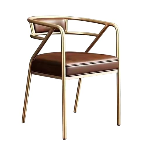 Esszimmerstühle mit Armlehne, mit Leder Gepolsterte Stühle Esszimmer, Lounge-Stuhl mit Eisenrückenlehne, Geeignet für Küche, Wohnzimmer, Schlafzimmer, Arbeitszimmer ( Color : Brown-leather cover-gold von ZXDRYBHD
