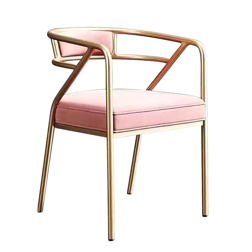 Esszimmerstühle mit Armlehne, mit Leder Gepolsterte Stühle Esszimmer, Lounge-Stuhl mit Eisenrückenlehne, Geeignet für Küche, Wohnzimmer, Schlafzimmer, Arbeitszimmer ( Color : Pink-cloth-gold legs ) von ZXDRYBHD