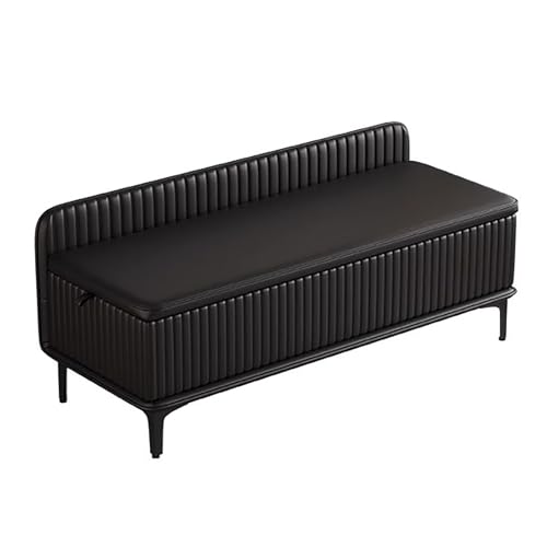 ZXDRYBHD LMXRYPD Eingangsbank aus Massivholz, Schuhschrank für den Eingangsbereich, Gepolsterter Sitz mit Rückenlehne, versteckter Stauraum, für Eingangsbereich, Flur(Black,140cm/55.1in) von ZXDRYBHD