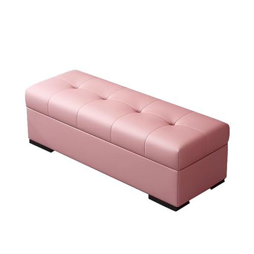 ZXDRYBHD Modischer Ottoman mit Stauraum, Fußhocker aus Nappaleder für Schlafzimmer und Wohnzimmer, Zimmer, Eingangsbereich Sitzhocker(Pink,55.1x15.7in/140x40cm) von ZXDRYBHD