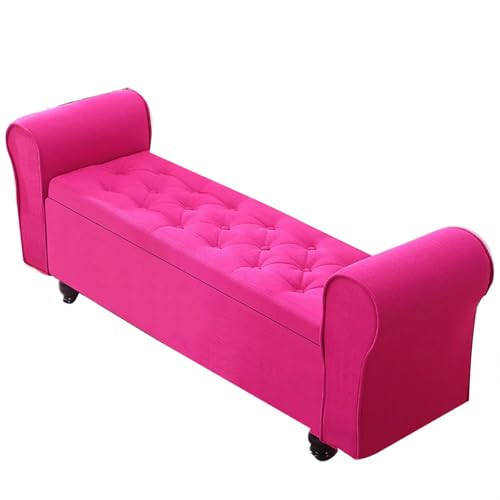 ZXDRYBHD Sitzbank mit Stauraum, Garderobenbank Schlafzimmer mit Armlehnen, Leinenknöpfe Gepolsterte Fußendebank, für Wohnzimmer, Schlafzimmer(Pink,140cm/55.1in) von ZXDRYBHD