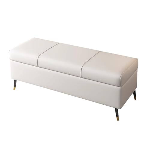 ZXDRYBHD Sitzbank mit Stauraum, Ottomane mit Stauraum Fußende des Bettes, Schuhbank mit Stauraum, Nano-Tech-Stoff, für Schlafzimmer, Wohnzimmer, Eingangsbereich(White,51.2in/130cm) von ZXDRYBHD
