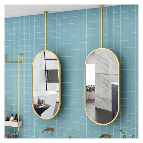 ZXDTVFGN 2er-Pack ovaler Deckenspiegel mit Metallrahmen, schwebender Badezimmer-Waschtisch für Toilette, Eingang, Geschäft, Hotel (Gold, 40 x 80 cm) von ZXDTVFGN
