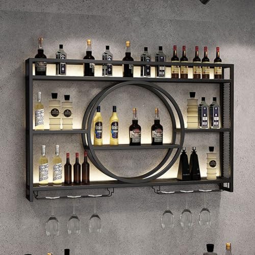 ZXDTVFGN An der Wand montiertes Weinregal aus Metall, Mehrzweck-Regalhalterung mit Weinglashalter, für Bars in Restaurants zu Hause, Schwarz, 120 * 15 80CM von ZXDTVFGN