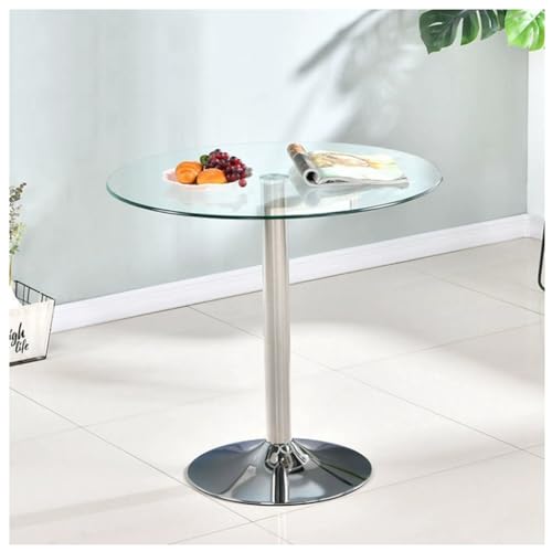 ZXDTVFGN Esstisch mit Säulenfuß und runder Glasplatte, 60/70/80 cm, modern, rund, für 2–4 Personen, Frühstücks-Bistrotisch, Chromfuß von ZXDTVFGN