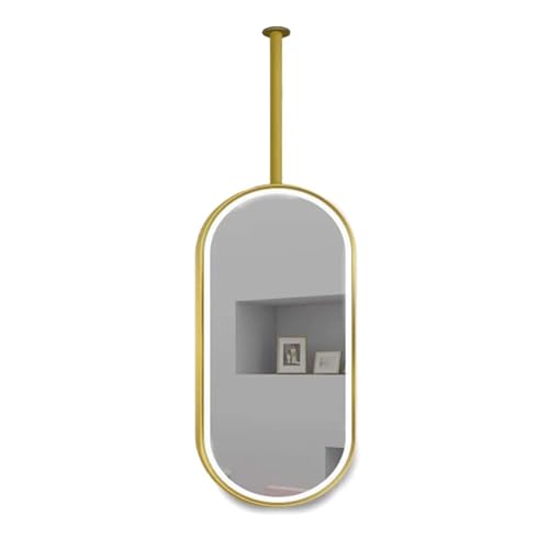 ZXDTVFGN Goldener ovaler Deckenspiegel mit 360°-Drehung, dimmbarem LED-Licht in 3 Farben, Badezimmer-Waschtisch für Zuhause oder das Hotel (50 x 100 cm) von ZXDTVFGN