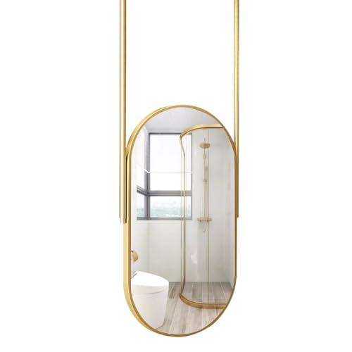 ZXDTVFGN Moderner ovaler Spiegel zum Aufhängen an der Decke, schwebender Badezimmer-Waschtisch mit doppeltem, an der Decke montiertem Ausleger und goldenem Dekor mit Metallrahmen ( von ZXDTVFGN