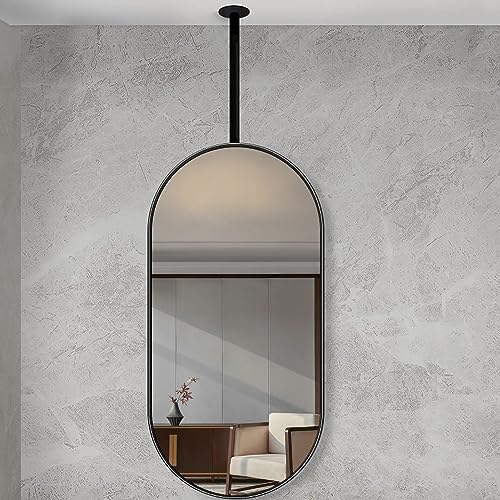 ZXDTVFGN Ovaler Wandspiegel mit schwarzem Metallrahmen, anpassbarer Boom für den Waschtisch im Badezimmer zu Hause oder im Hotel (40 cm x 60 cm) von ZXDTVFGN
