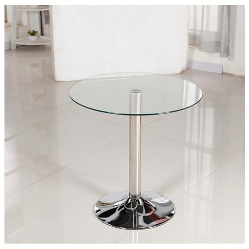 ZXDTVFGN Runder Esstisch aus Glas, 71,1 cm hoch, dekorativ, schmal, gehärtet, Cocktailtisch, klar/silberfarben, Sockel aus Chrom/Glas von ZXDTVFGN