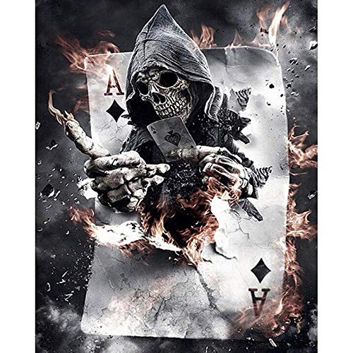 5D Diamant Malerei Totenkopf Poker DIY Diamond Painting Full Drill Set für Erwachsene Kinder Diamond Art Kits Kreuz Stich Diamond Dekoration für Home Wall Décor 30x40 cm von ZXDYLY