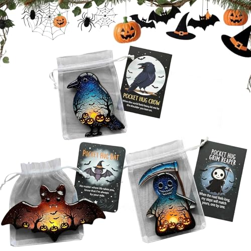 ZXDZSW Halloween-Taschenkarten, Taschentrost mit Ermutigungskarte, süßer Mini-Charm, inspirierendes Geschenk for Freunde, kleines dekoratives Andenken(3PCS) von ZXDZSW