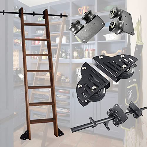 ZXFDM Rustikale Schwarze Rundrohr-Schiebeleiter-Bibliotheks-Hardware (Keine Leiter), Rollleiter-Hardware-Bibliothek Schiebeleiter-Hardware-Kit mit Bodenrollen (Size : 6.6ft/200cm Track Kit) von ZXFDM