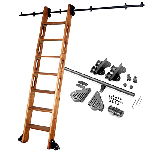 Bibliotheks-Schiebeleiter-Hardware-Kit, 3,3-20-Fuß-Scheunentor-Schiebeleiter-Schienen – Schwarzes Stahl-Rundrohr mit Bodenrollen (Keine Leiter) (Size : 10ft/300cm Track kit) von ZXFDMSWJ