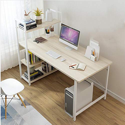 Büro-Computertisch aus massivem Holz mit Bücherregal, einfacher und moderner Arbeitstisch, Laptoptisch, großer Gaming-Tisch, Home-Office-Arbeitsplatz von ZXFDMSWJ