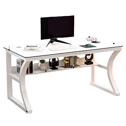 Computertisch, Arbeitstisch für das Heimbüro, einfacher und moderner Laptop-Schreibtisch, Arbeits-Lesetisch mit Ablageflächen (39 Zoll, weiß) von ZXFDMSWJ