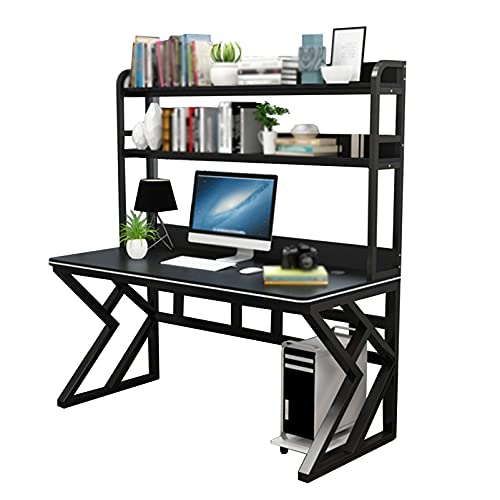 Computertisch, Holzschreibtisch mit Bücherregal, moderner Arbeitstisch, Schreibtisch, PC, Notebook, Computer, Desktop-Workstation mit CPU-Rack, Werkbank für das Heimbüro von ZXFDMSWJ