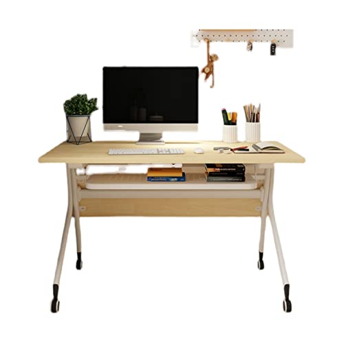 Computertisch, mobiler, Faltbarer Schreibtisch, einfacher Heimbüro-Computertisch mit leisen, feststellbaren Rollen, kompakter Arbeitsschreibtisch mit Lagerregalen von ZXFDMSWJ