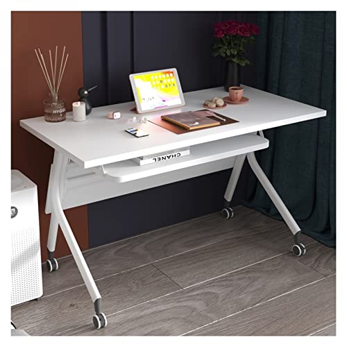 Computertisch, mobiler, Faltbarer Schreibtisch, einfacher Heimbüro-Computertisch mit leisen, feststellbaren Rollen, kompakter Arbeitsschreibtisch mit Lagerregalen von ZXFDMSWJ