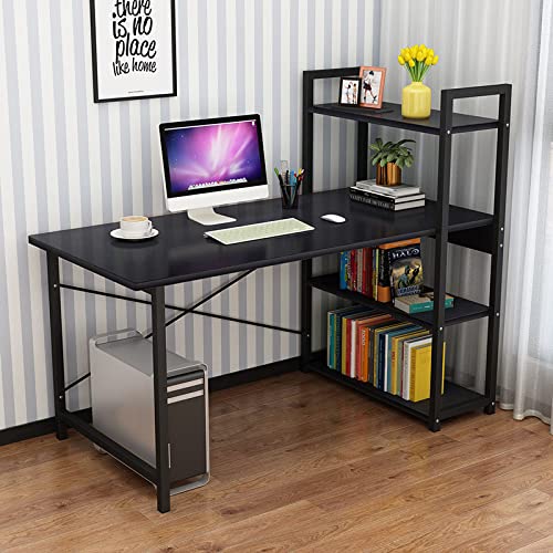 Computertisch mit Ablagefächern, 47-Zoll-Home-Office-Schreibtisch mit umkehrbarem Bücherregal, moderner Schreibarbeitsplatz, Schwarz von ZXFDMSWJ