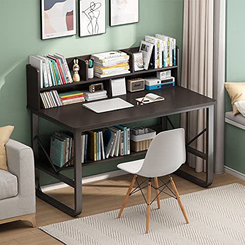 Computertisch mit Ablageflächen, einfacher und moderner Schreibarbeitsplatz, Arbeitsplatz für das Heimbüro (47 Zoll, Schwarznuss) von ZXFDMSWJ