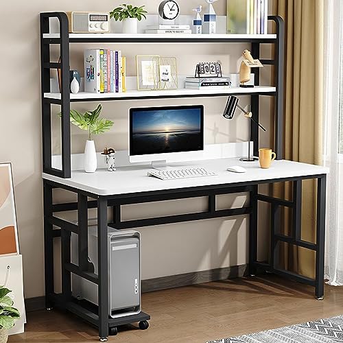 Computertisch mit Schrank und Bücherregal, industrieller Schreibtisch, Arbeitszimmer, Schreibtisch, Arbeitsplatz mit Ablagefach für das Heimbüro (31 Zoll, weißer + schwarzer Rahmen) von ZXFDMSWJ