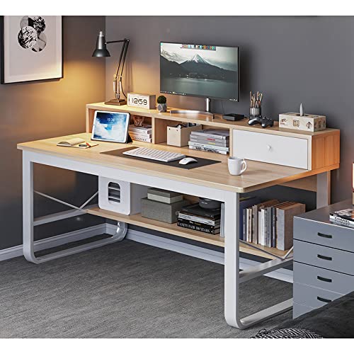 Computertisch mit Schublade und Ablageflächen, moderner Studentenschreibtisch, Arbeitstisch, Heimbüro, kompakter Computer-Arbeitsplatz (47 Zoll, Eiche) von ZXFDMSWJ