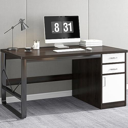 Computertisch mit Schubladen und Aufbewahrungsschrank, Arbeitstisch, Laptop, Heimarbeitsplatz (47 Zoll, Schwarznuss) von ZXFDMSWJ