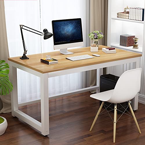 Großer Computertisch, einfacher und moderner Schreibtisch für das Heimbüro, Studentenschreibtisch, Lesetisch (47 Zoll, Teak und Weiß) von ZXFDMSWJ