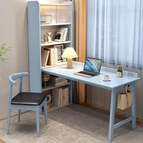 Home-Office-Computertisch mit Bücherregal und Glastür, moderner Eckschreibtisch mit offenen Regalen, Arbeitsschreibtisch, Schreibtisch aus massivem Holz (39 Zoll, blau) von ZXFDMSWJ