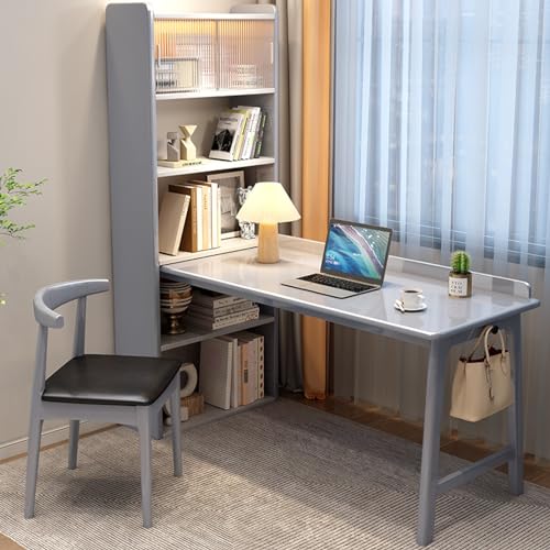 Home-Office-Computertisch mit Bücherregal und Glastür, moderner Eckschreibtisch mit offenen Regalen, Arbeitsschreibtisch, Schreibtisch aus massivem Holz (47 Zoll, grau) von ZXFDMSWJ