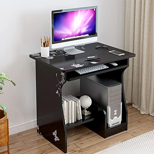 Kleiner Computertisch mit ausziehbarer Tastaturablage, Home-Office-Schreibtisch mit Regalen und CPU-Halter, Schlichter und moderner Arbeitstisch aus Holz von ZXFDMSWJ