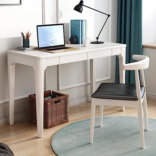 Massivholz-Schreibtisch mit 2 Schubladen, moderner Home-Office-Schreibtisch, Computertisch, Arbeitsplatz, Arbeitstisch (39 Zoll, weiß) von ZXFDMSWJ