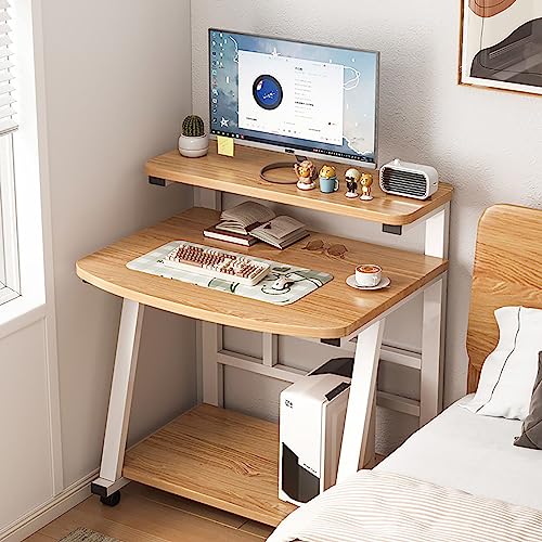 Rollbarer Computertisch auf Rollen, Schreibtisch-Arbeitsplatz mit Monitorständer, Tastaturablage, moderner PC-Laptop-Arbeitstisch mit Regalen für kleine Räume zu Hause und im Büro (74 x 50 x von ZXFDMSWJ