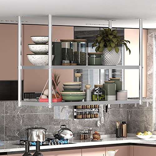Weinregal zum Aufhängen an der Decke – Deckenregal aus Edelstahl – hängender Pflanzenständer, Wandregal aus Edelstahl 304, Deckenregal für Besteck, für Bar/Küche/Café (Größe: 120 x 30 x 80 c von ZXFDMSWJ