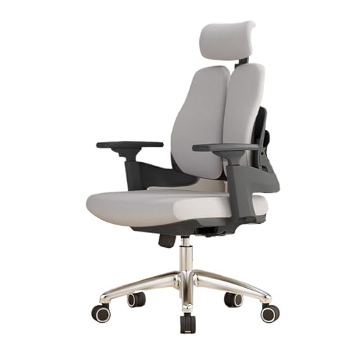 Bürostuhl Schreibtischstuhl, Chefsessel, verstellbarer Sitz, hohe Rückenlehne, Bürostuhl, rollbarer Schreibtischstuhl mit verstellbarer Armlehne, Lordosenstütze, Kopfstütze Computerstuhl(Grigio) von ZXFIYTBH