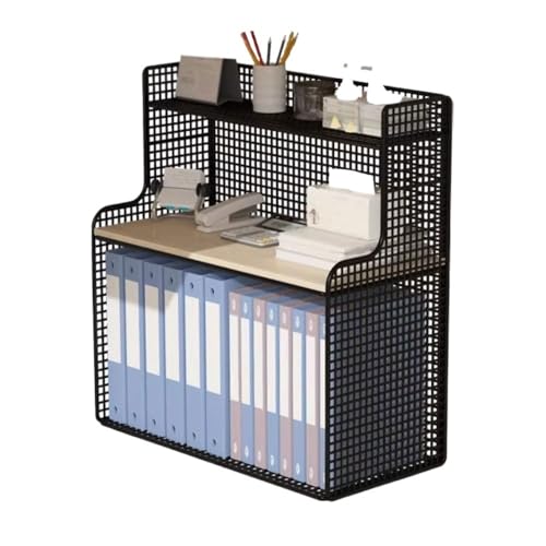 Regal Bücherregal 3-stufiges offenes Desktop-Bücherregal, freistehendes Mehrzweck-Aufbewahrungsregal aus Eisennetz, mit hölzernen Trennwänden und Präsentationsständer-Organizer Bücherregal-Aufbewahrun von ZXFIYTBH