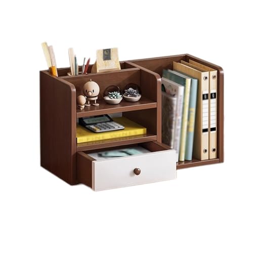 Regal Bücherregal Schreibtisch mit Schubladen, künstliches Brett-Bücherregal, Mehrzweck-Desktop-Stall-Aufbewahrungsorganisator, mehrschichtiges Arbeitszimmer-Büro-Präsentationsregal Bücherregal-Aufbew von ZXFIYTBH