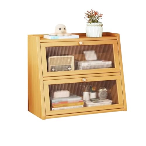 Regal Bücherregal Trapezförmiges Desktop-Bücherregal aus Bambus mit Schranktür aus Kunststoff, Präsentationsregal mit Dichtetafel, Aufbewahrungsregal for Zuhause, Arbeitszimmer oder Büro Bücherregal-A von ZXFIYTBH