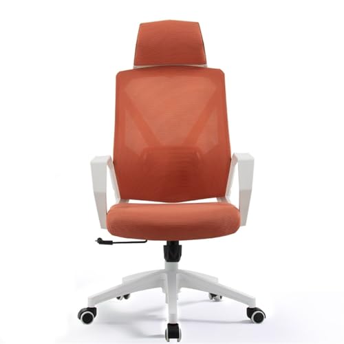 ZXFIYTBH Bürostuhl Bürostuhl, bequemer Heimdrehstuhl, Konferenzstuhl aus Netzgewebe mit hoher Rückenlehne, mit Kissen, Armlehnen und Rollen, ergonomischer Stuhl Computerstuhl(Orange) von ZXFIYTBH