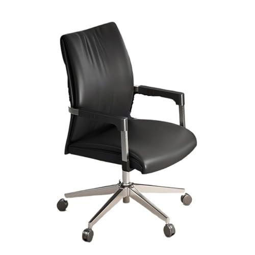 ZXFIYTBH Bürostuhl Ergonomischer Stuhl, Bürostuhl, bequemer PU-Lederstuhl, Verstellbarer Drehstuhl, Schreibtisch und Stuhl for Büro, Besprechungsraum und Heimgebrauch Computerstuhl(Schwarz) von ZXFIYTBH