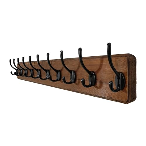 ZXFIYTBH Kleiderhaken Garderobenständer Wandmontage mit 10 Haken Lange Kleiderhaken Holz Kleiderbügel Wand Aufbewahrungshaken für Zuhause(Bruin) von ZXFIYTBH