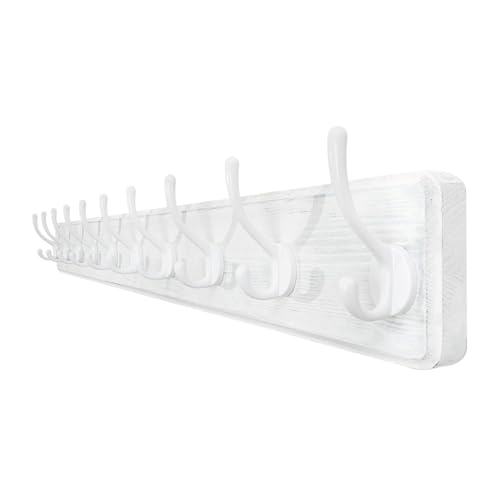 ZXFIYTBH Kleiderhaken Garderobenständer Wandmontage mit 10 Haken Lange Kleiderhaken Holz Kleiderbügel Wand Aufbewahrungshaken für Zuhause(Weiß) von ZXFIYTBH