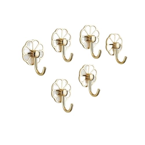 ZXFIYTBH Kleiderhaken Kleiderhaken aus Metall ohne Loch, Mehrzweck-Wandhaken for Schlüssel, Handtücher, Taschen, Tassen, Hüte, 6er-Pack Aufbewahrungshaken für Zuhause(Gold) von ZXFIYTBH