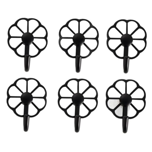 ZXFIYTBH Kleiderhaken Kleiderhaken aus Metall ohne Loch, Mehrzweck-Wandhaken for Schlüssel, Handtücher, Taschen, Tassen, Hüte, 6er-Pack Aufbewahrungshaken für Zuhause(Schwarz) von ZXFIYTBH