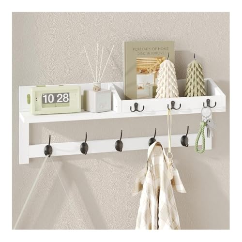 ZXFIYTBH Kleiderhaken Wandgarderobe mit Ablage, Hängeregal aus Holz for Hüte, Jacken, Taschen Aufbewahrungshaken für Zuhause(Weiß) von ZXFIYTBH