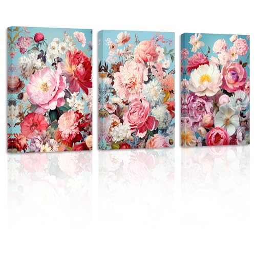 ZXHYWYM Abstrakte Blumen Bilder 3 Teilig Blühende Bunte Blumen Leinwand Bild Drucke Natur Gemälde Kunstwerk Home Decor Gerahmt (Bild-3, (28.00 x 35.00 cms x 3 Teilig)) von ZXHYWYM