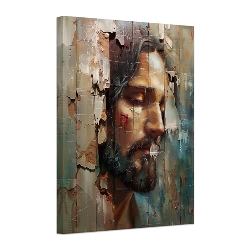 ZXHYWYM Christliche Leinwandbilder Jesus auf zerbrochenem Holzmaserungshintergrund Poster Christus Gott Kunstdrucke religiöse Wanddekoration Glaube spirituelle Geschenke (A (30.00 x 45.00 cms)) von ZXHYWYM
